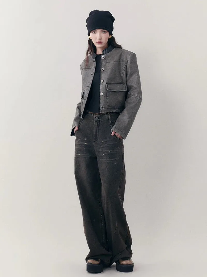 Leather Casual Handsome Set-Up Jacket＆Mini-Skirt