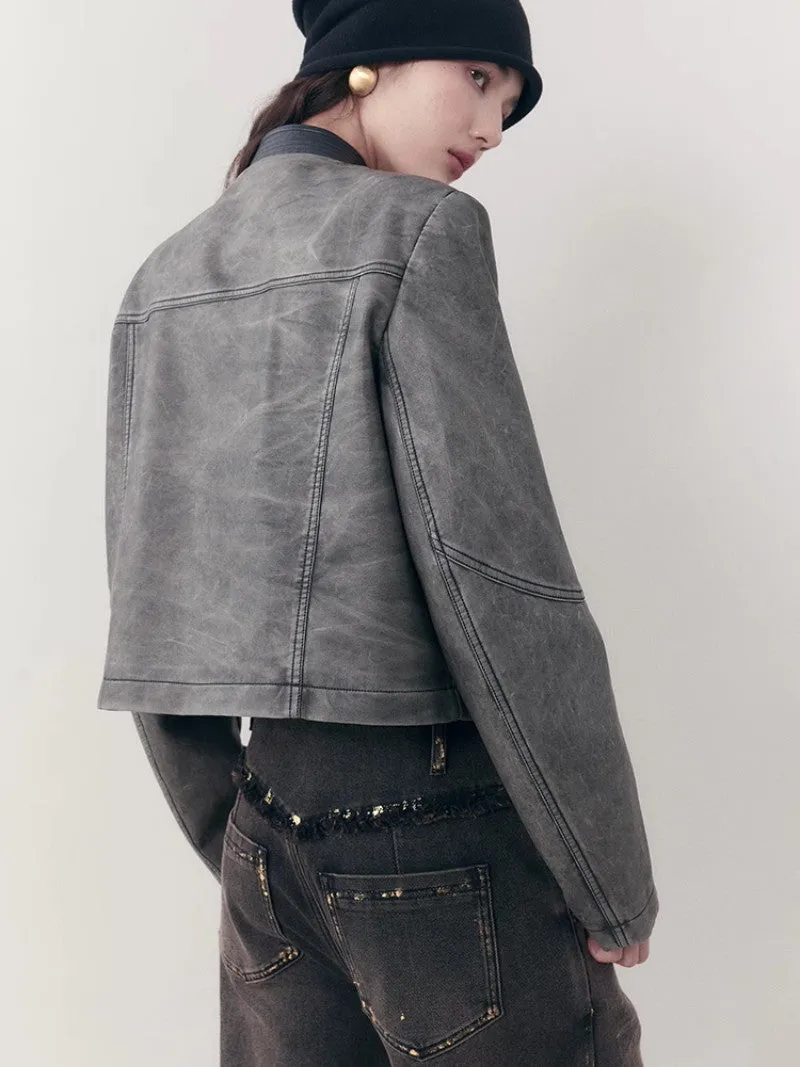 Leather Casual Handsome Set-Up Jacket＆Mini-Skirt