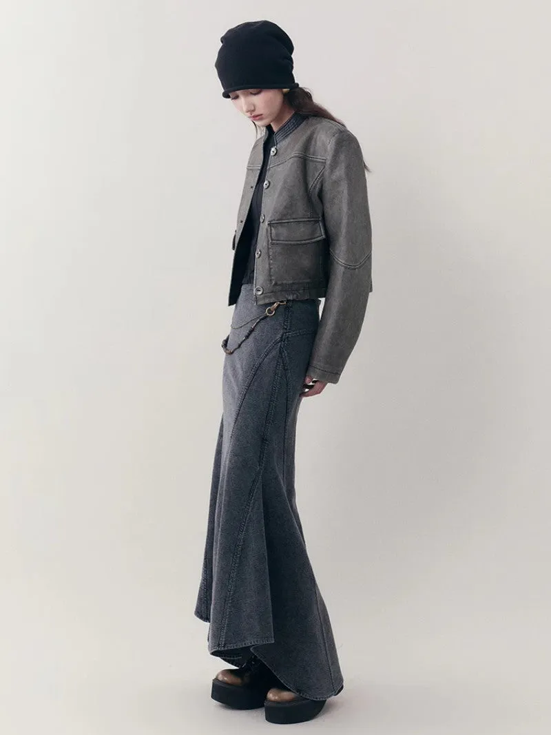 Leather Casual Handsome Set-Up Jacket＆Mini-Skirt