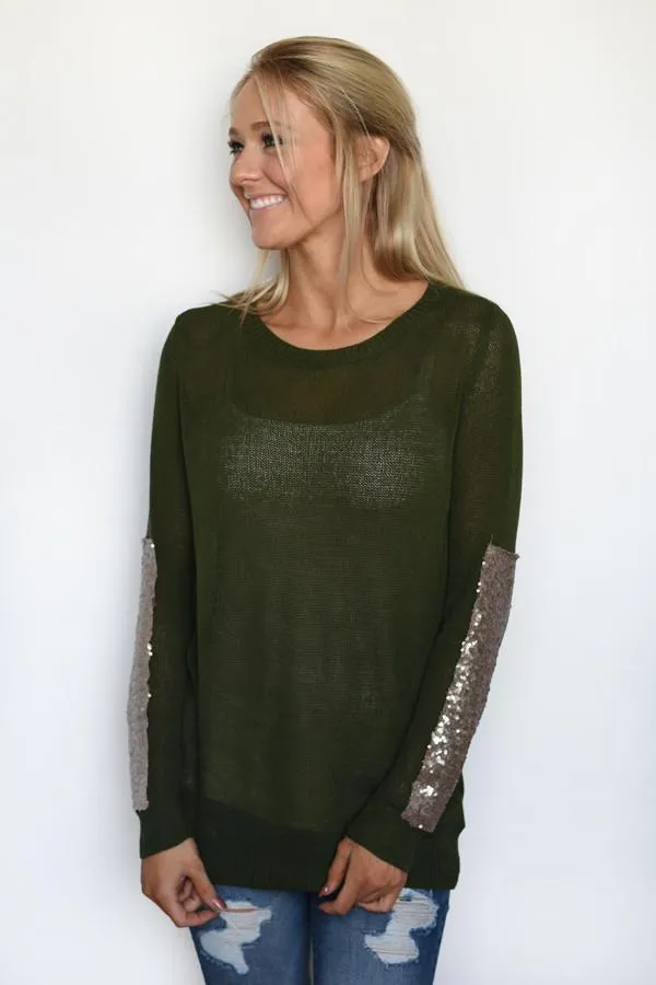 Leave a Little Sparkle Top - Olive