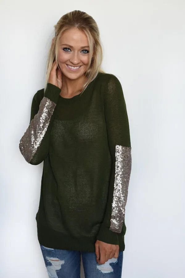 Leave a Little Sparkle Top - Olive