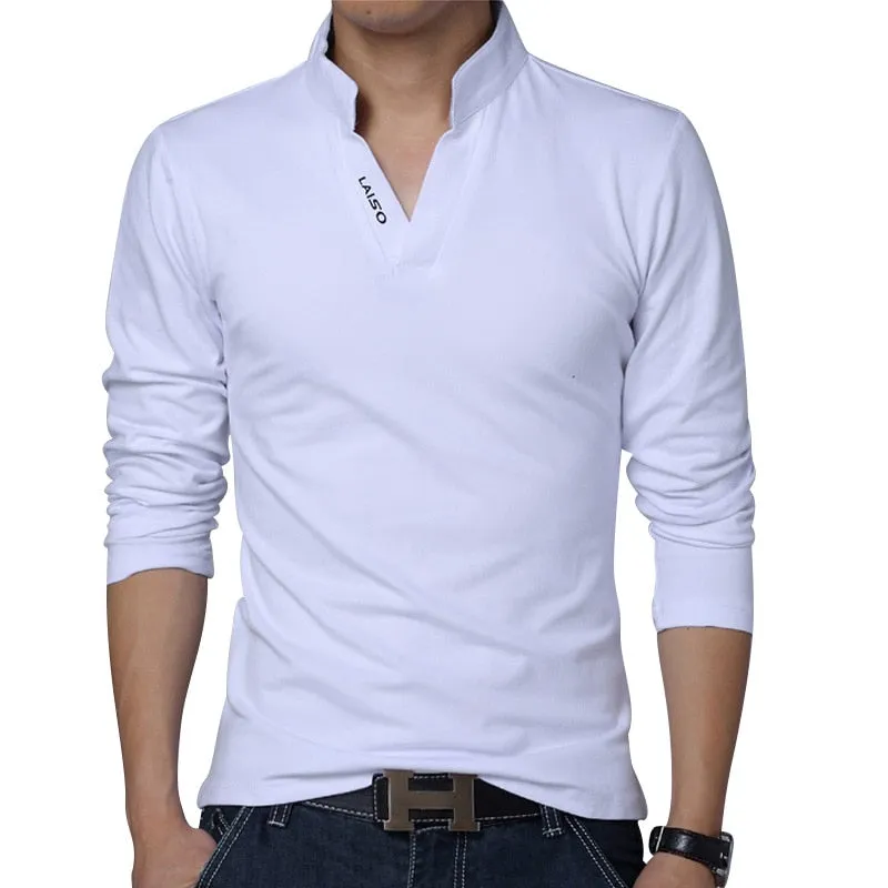 LEFT ROM 2019 fashion men Pure color leisure Long sleeve Polo shirt/high-grade male Pure cotton comfortable Slim fit Polo shirt
