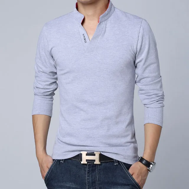 LEFT ROM 2019 fashion men Pure color leisure Long sleeve Polo shirt/high-grade male Pure cotton comfortable Slim fit Polo shirt