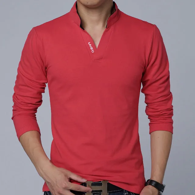 LEFT ROM 2019 fashion men Pure color leisure Long sleeve Polo shirt/high-grade male Pure cotton comfortable Slim fit Polo shirt