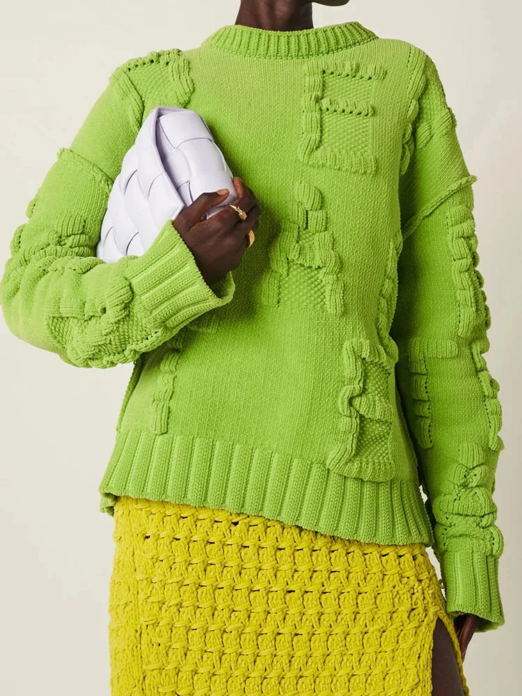 Leisure Loose Letter Print Jacquard Round-Neck Sweater Tops