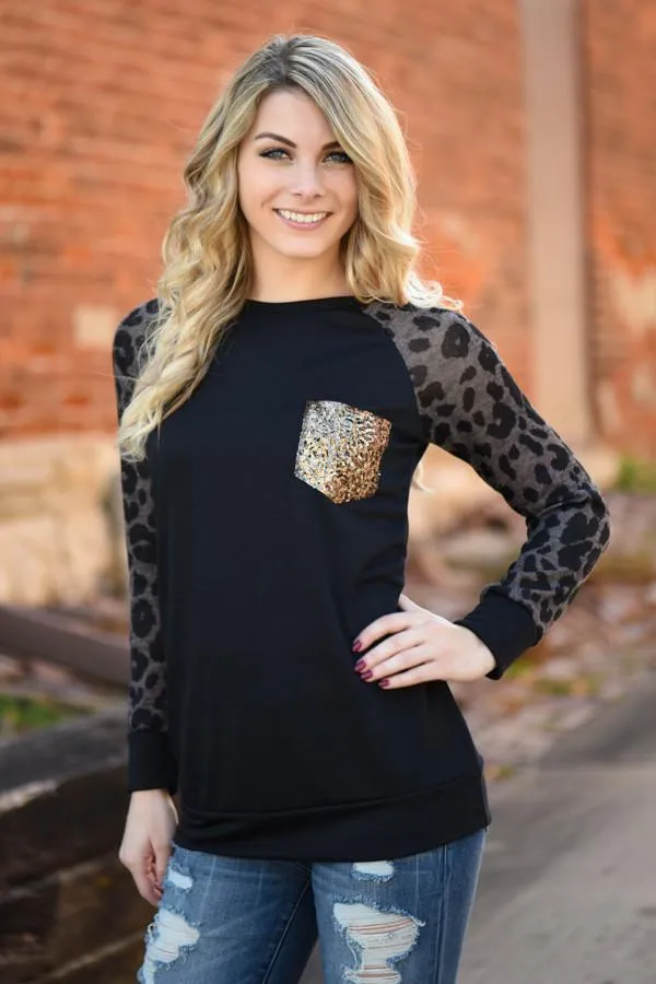 Leopard Bling Top ~ Coffee
