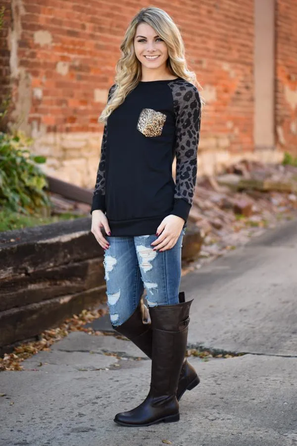 Leopard Bling Top ~ Coffee