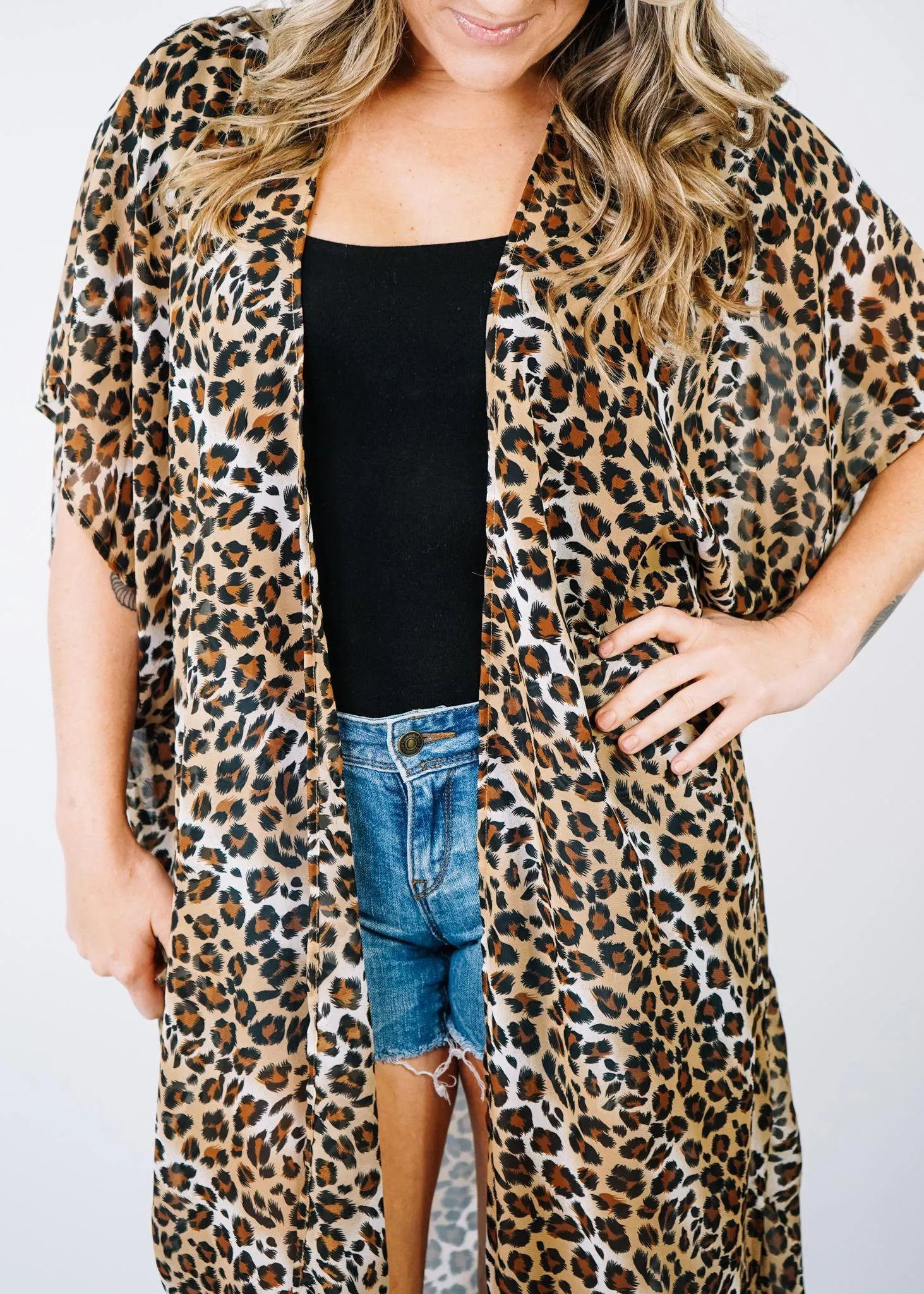 Leopard Chiffon Open Front Kimono