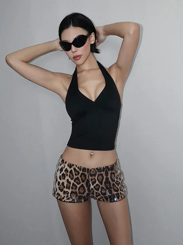 Leopard Stretch Sequin Shorts