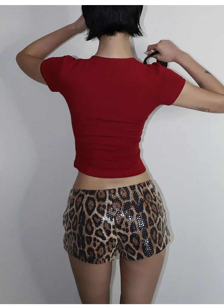 Leopard Stretch Sequin Shorts