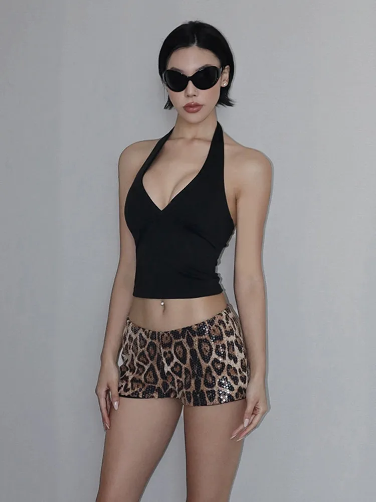 Leopard Stretch Sequin Shorts