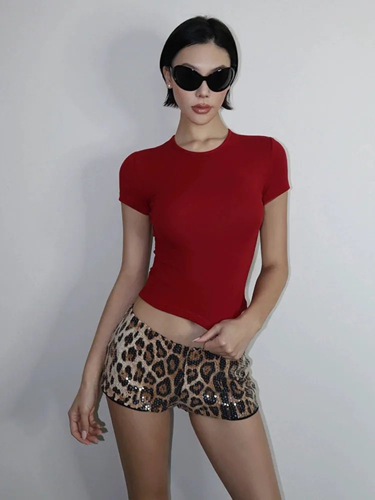 Leopard Stretch Sequin Shorts