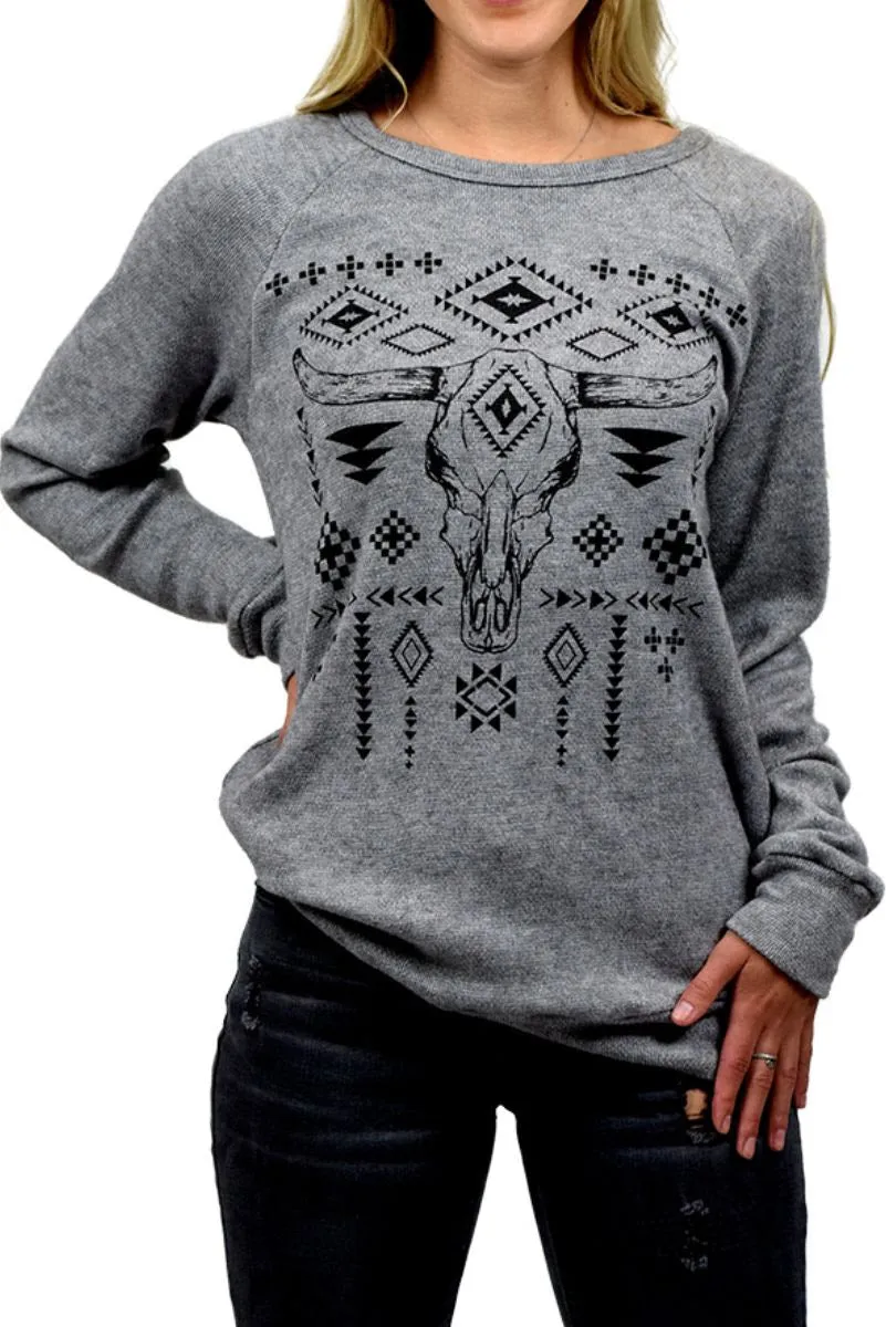 Liberty Wear Collection Tops: Black Tone Steer Skull