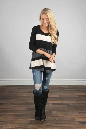 Life in Stripes Top - Steel Grey & Brown