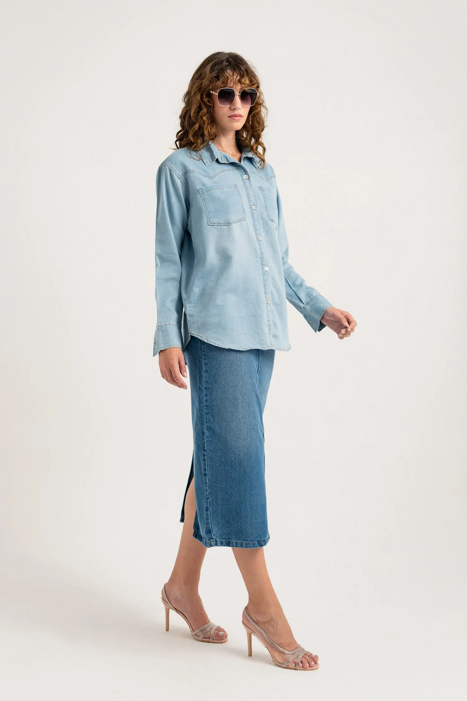 Light Blue Regular Fit Chambray Shirt