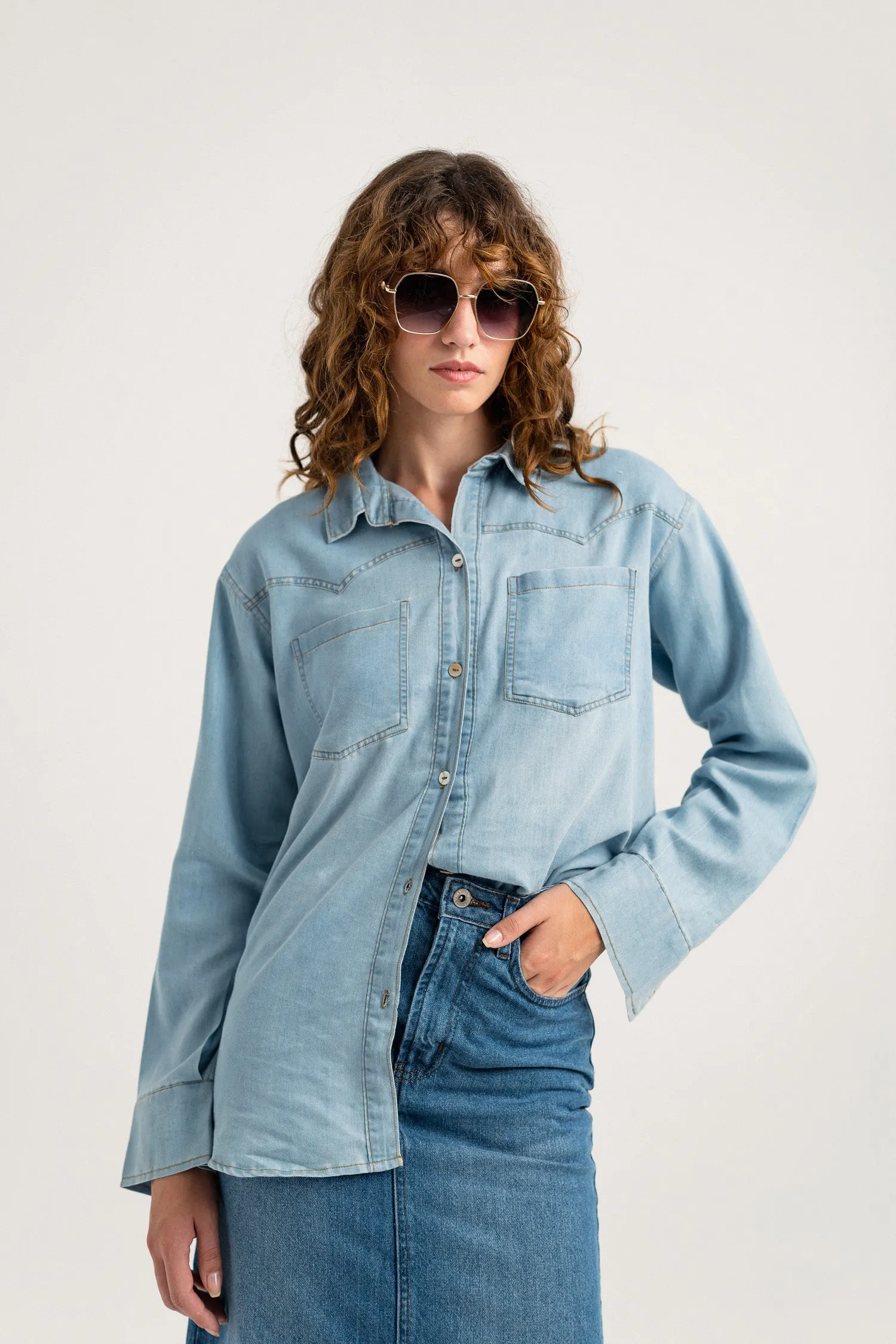 Light Blue Regular Fit Chambray Shirt