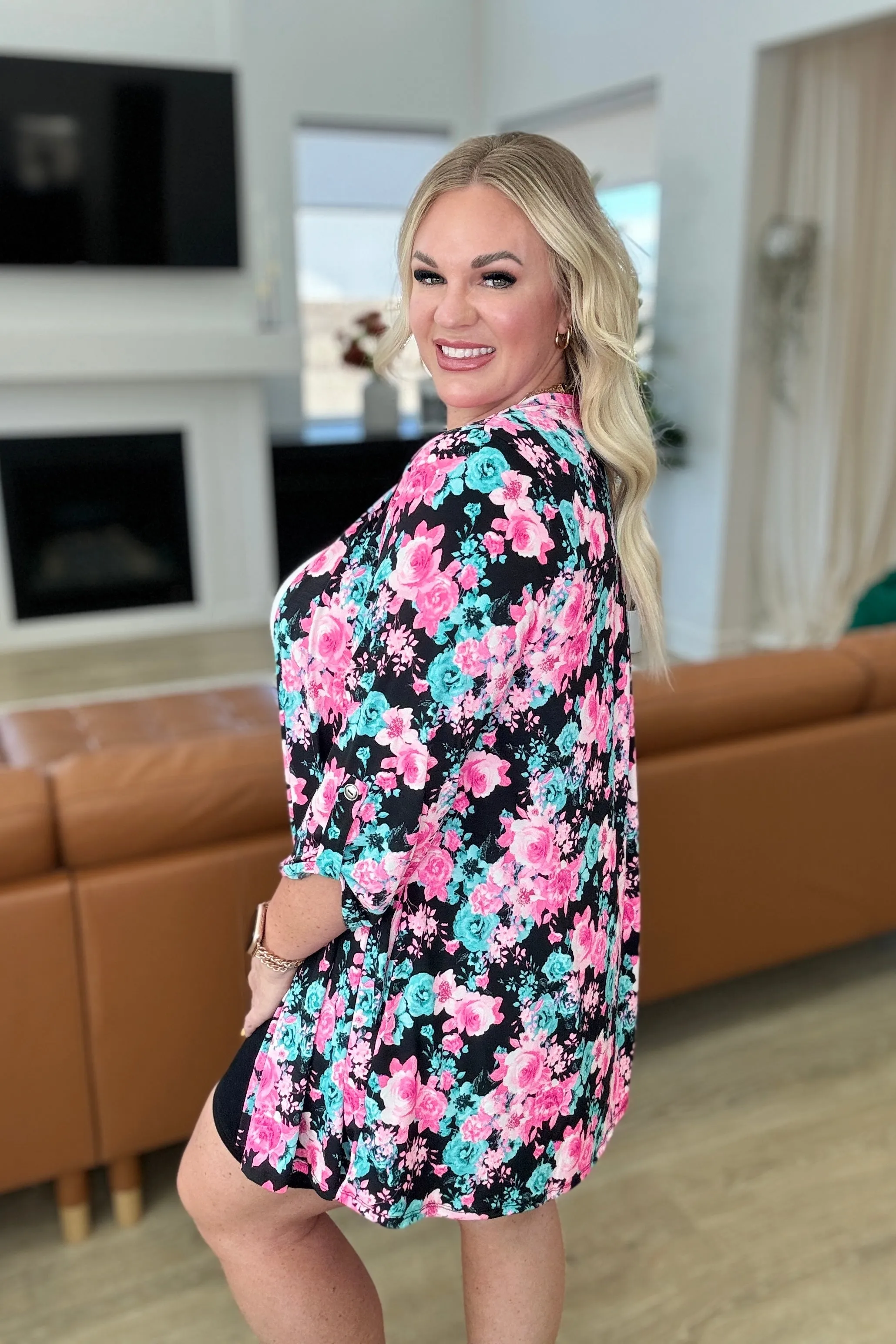 Lizzy Cardigan in Black & Pink Floral