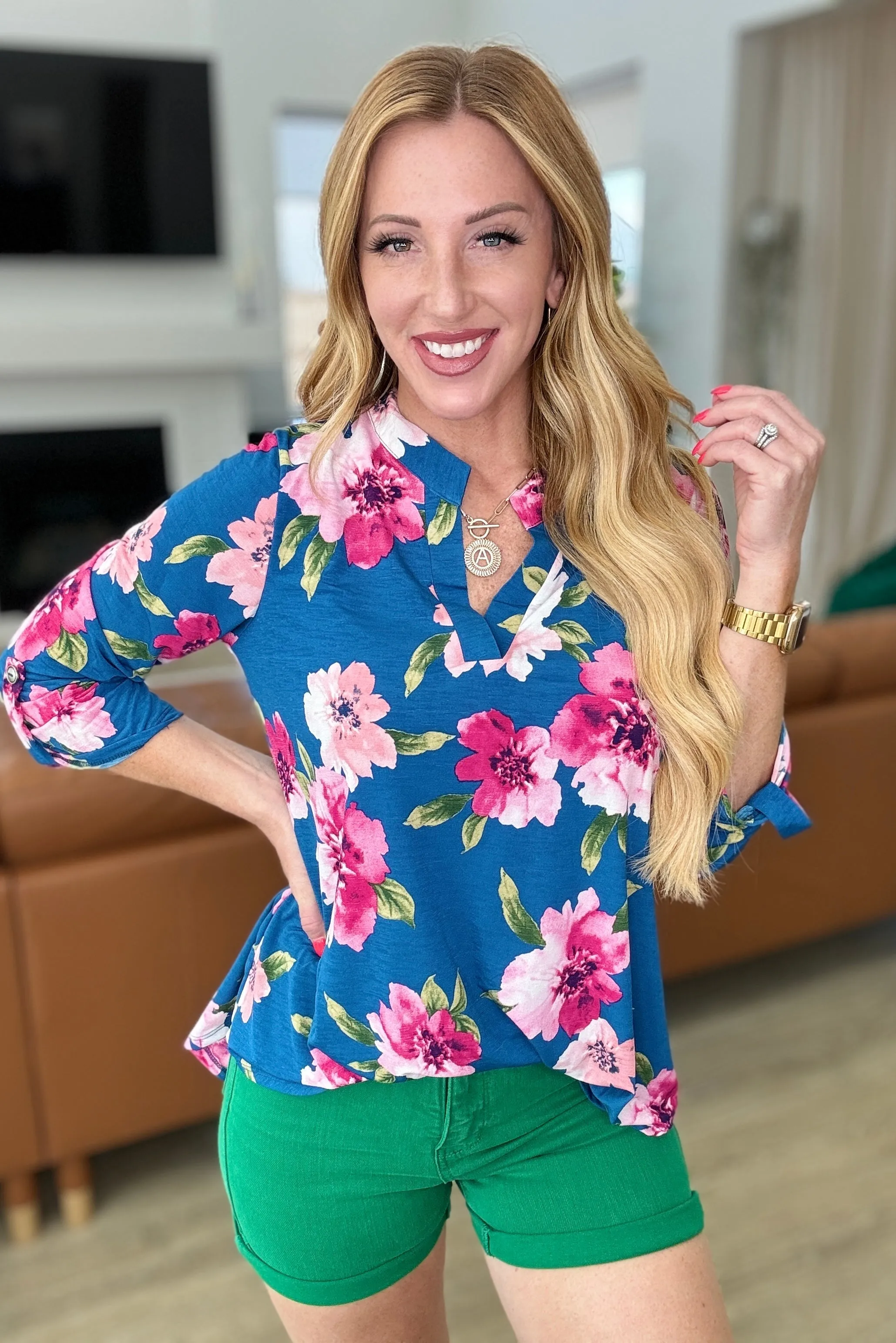 Lizzy Top in Teal & Magenta Floral