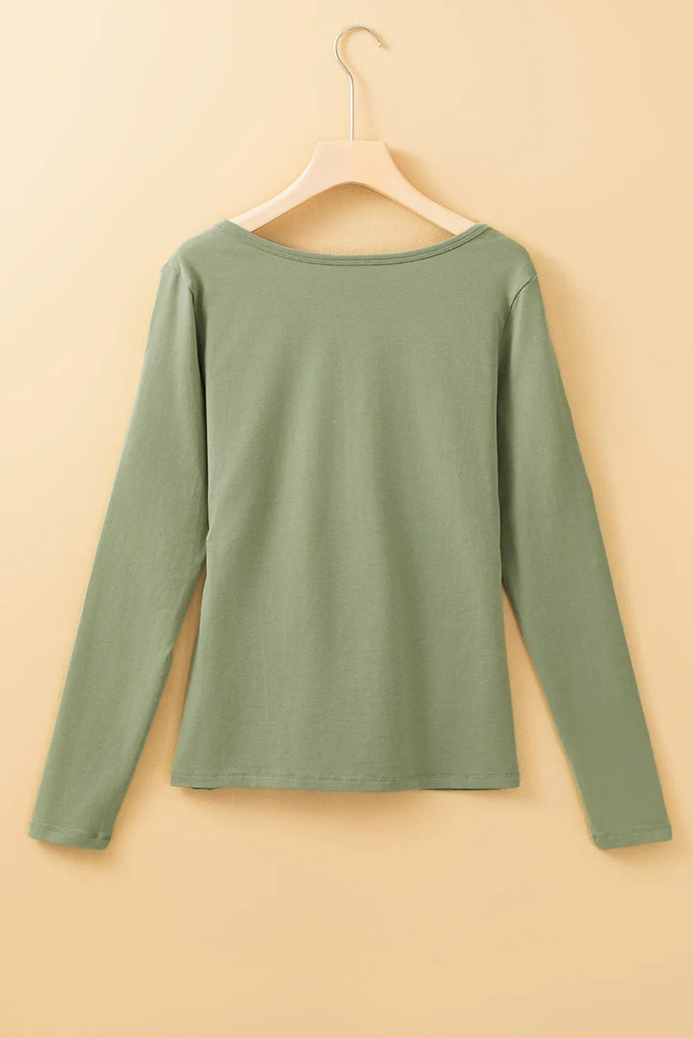 Long Sleeve Buttons V Neck Slim Fit Top