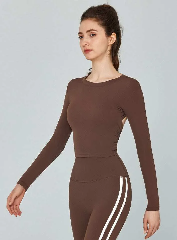 Long Sleeve Cross Backless Sport T-Shirt