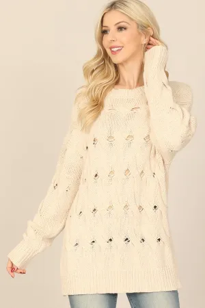 LONG SLEEVE HOLE DETAIL KNITTED TOP