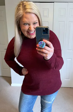 Long-Sleeved Sweater Top in Burgundy