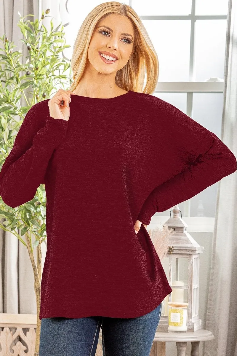 Long-Sleeved Sweater Top in Burgundy