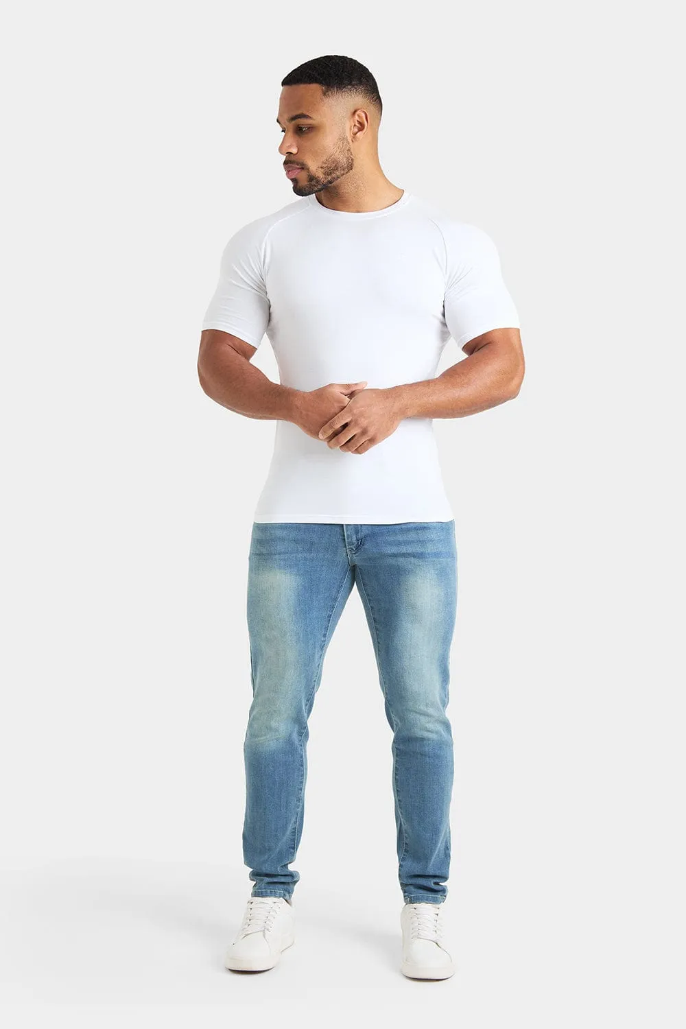 Longer Sleeve Muscle Fit T-Shirt in White