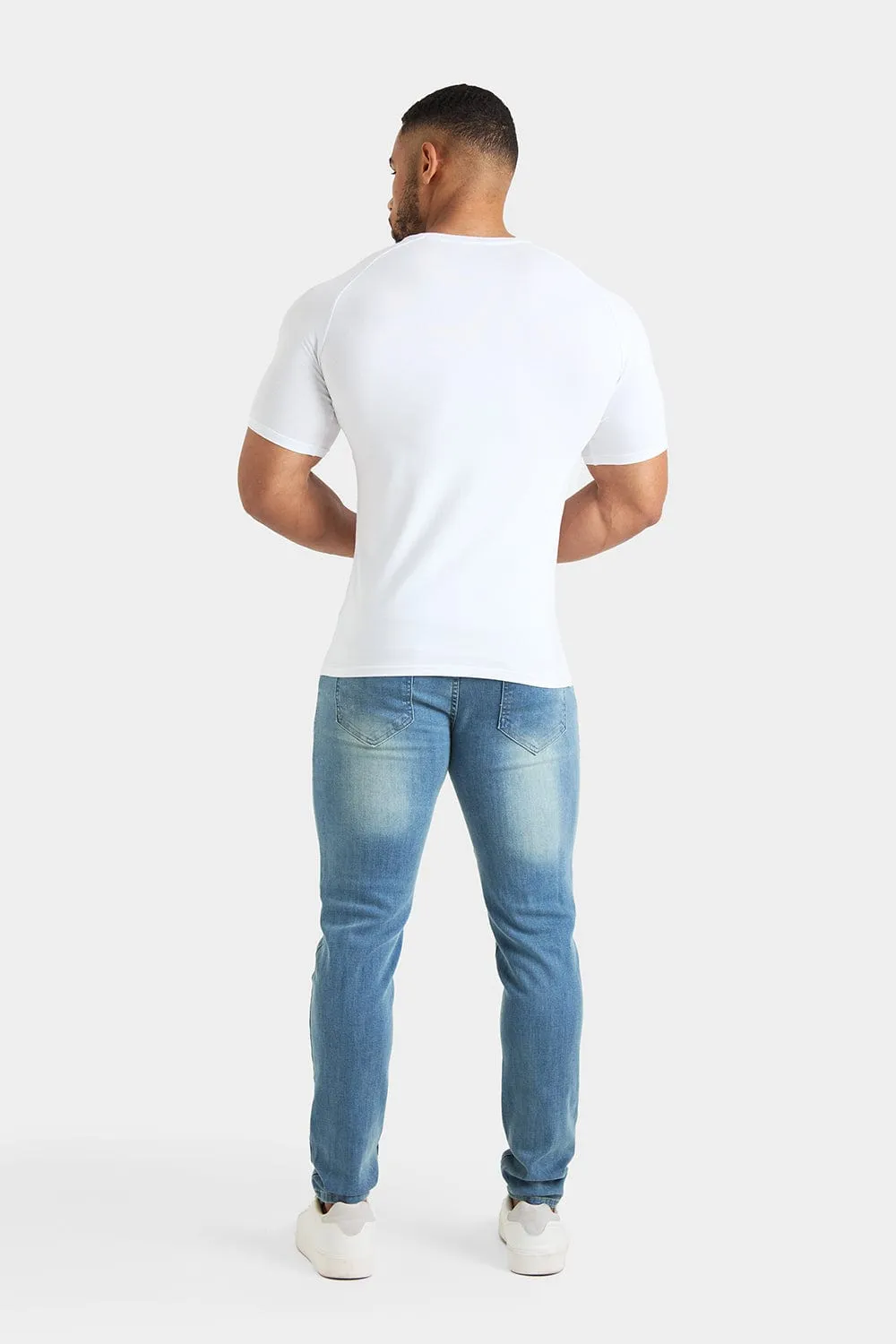 Longer Sleeve Muscle Fit T-Shirt in White
