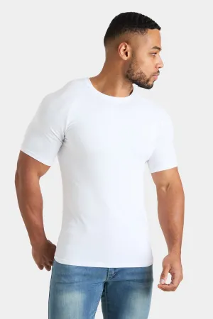 Longer Sleeve Muscle Fit T-Shirt in White