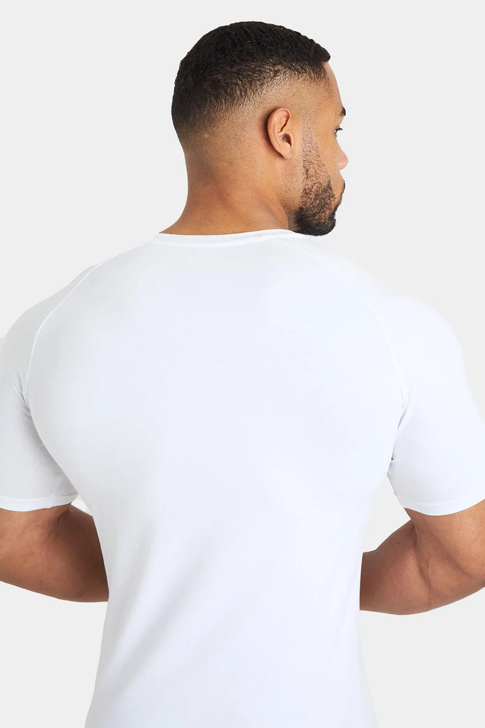 Longer Sleeve Muscle Fit T-Shirt in White