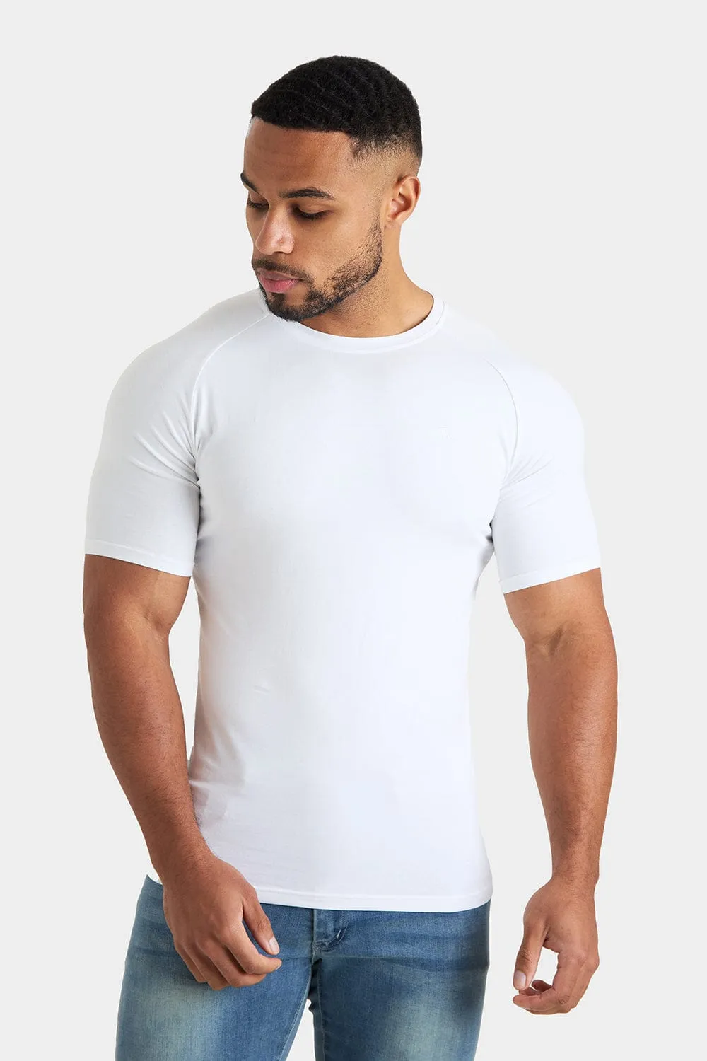 Longer Sleeve Muscle Fit T-Shirt in White