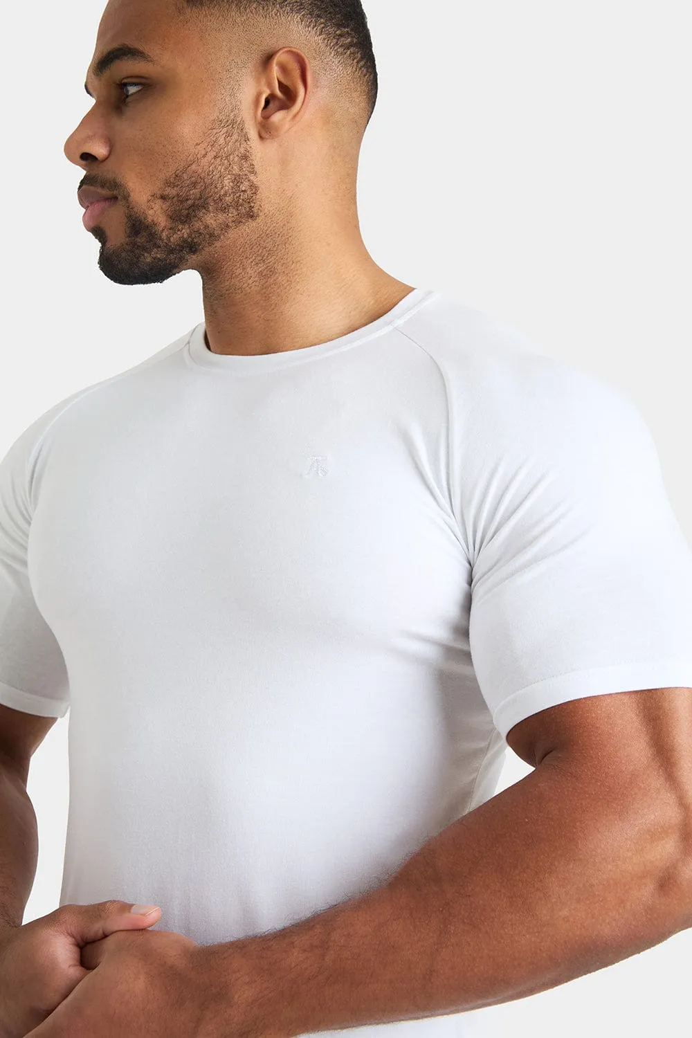 Longer Sleeve Muscle Fit T-Shirt in White