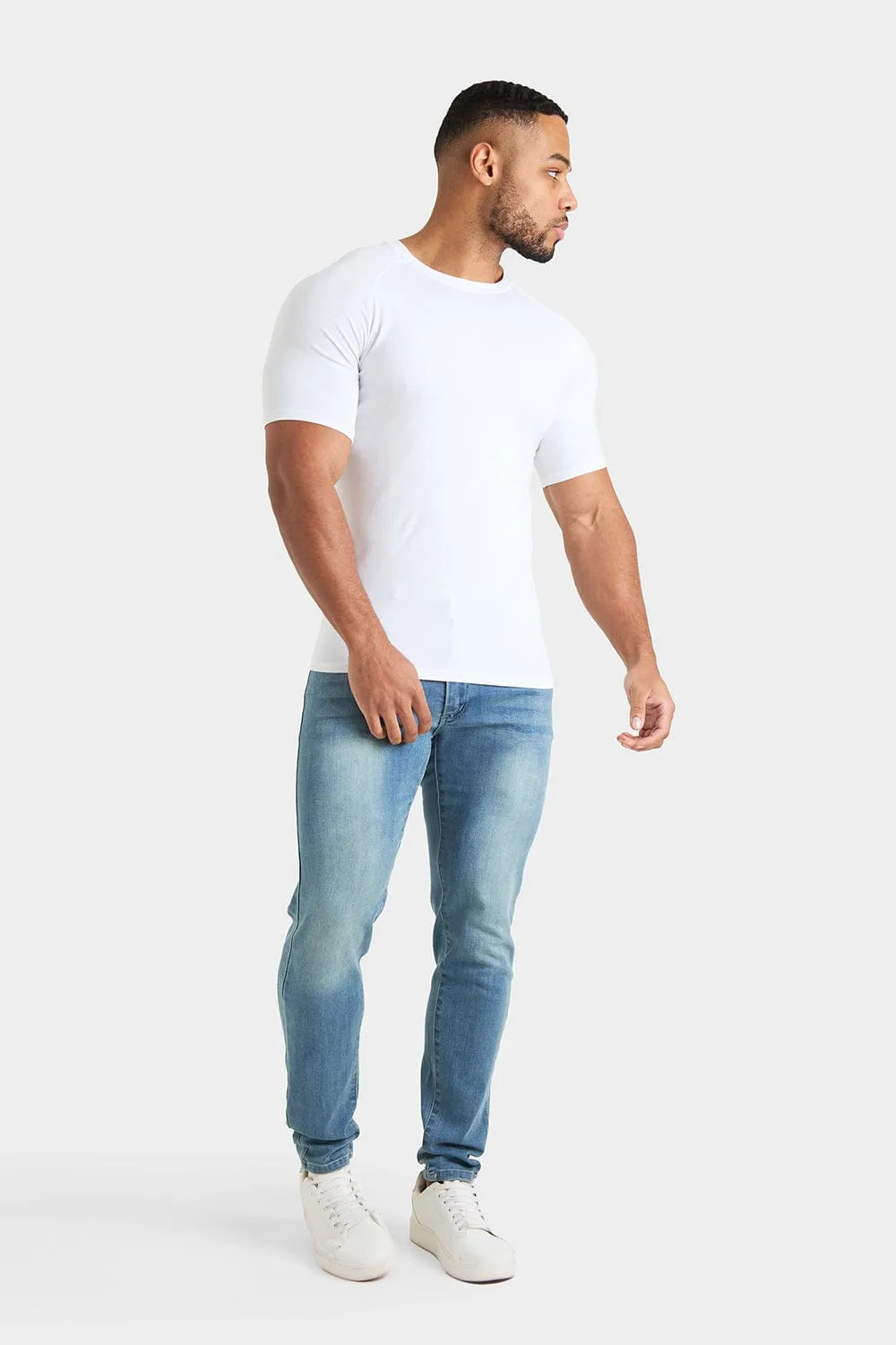 Longer Sleeve Muscle Fit T-Shirt in White