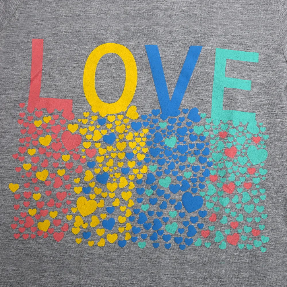 Love T-Shirt For Girls - Grey | Bachaa Party Baby Clothes Girls Tops & T-Shirts