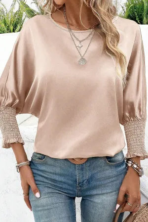 Luciana Shirred Dolman Sleeve Satin Blouse - Pink