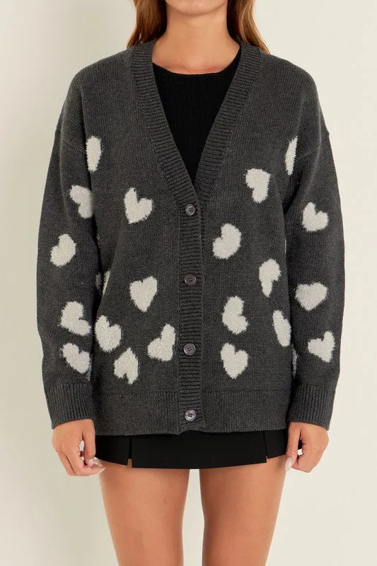 Lurex Heart Detail V-Neck Cardigan