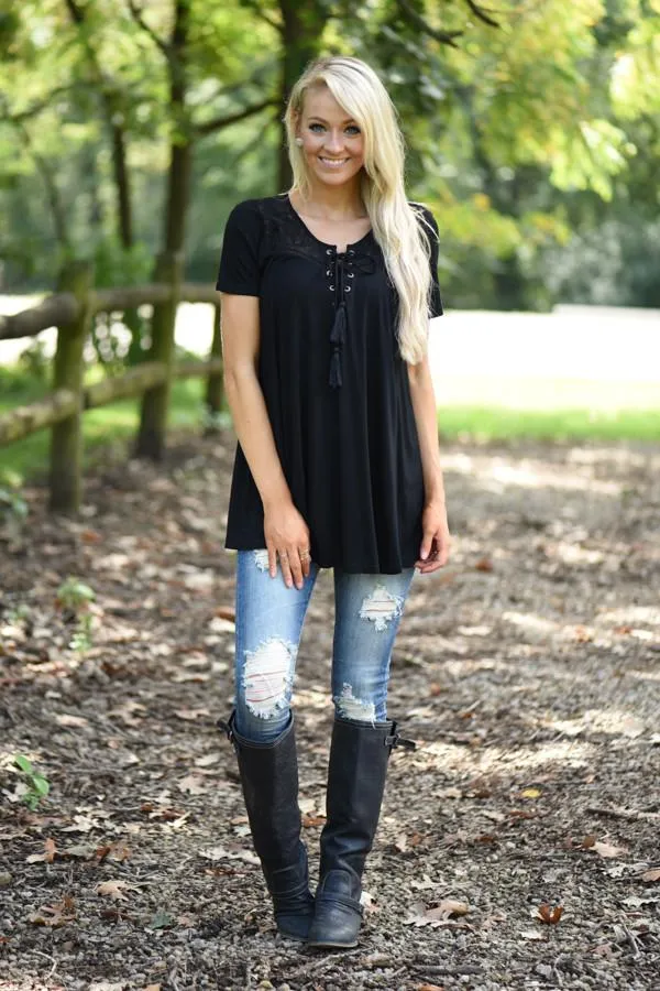 Make a Wish With Me Top -  Black