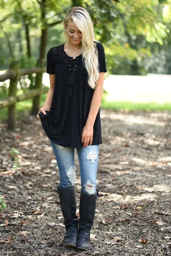 Make a Wish With Me Top -  Black