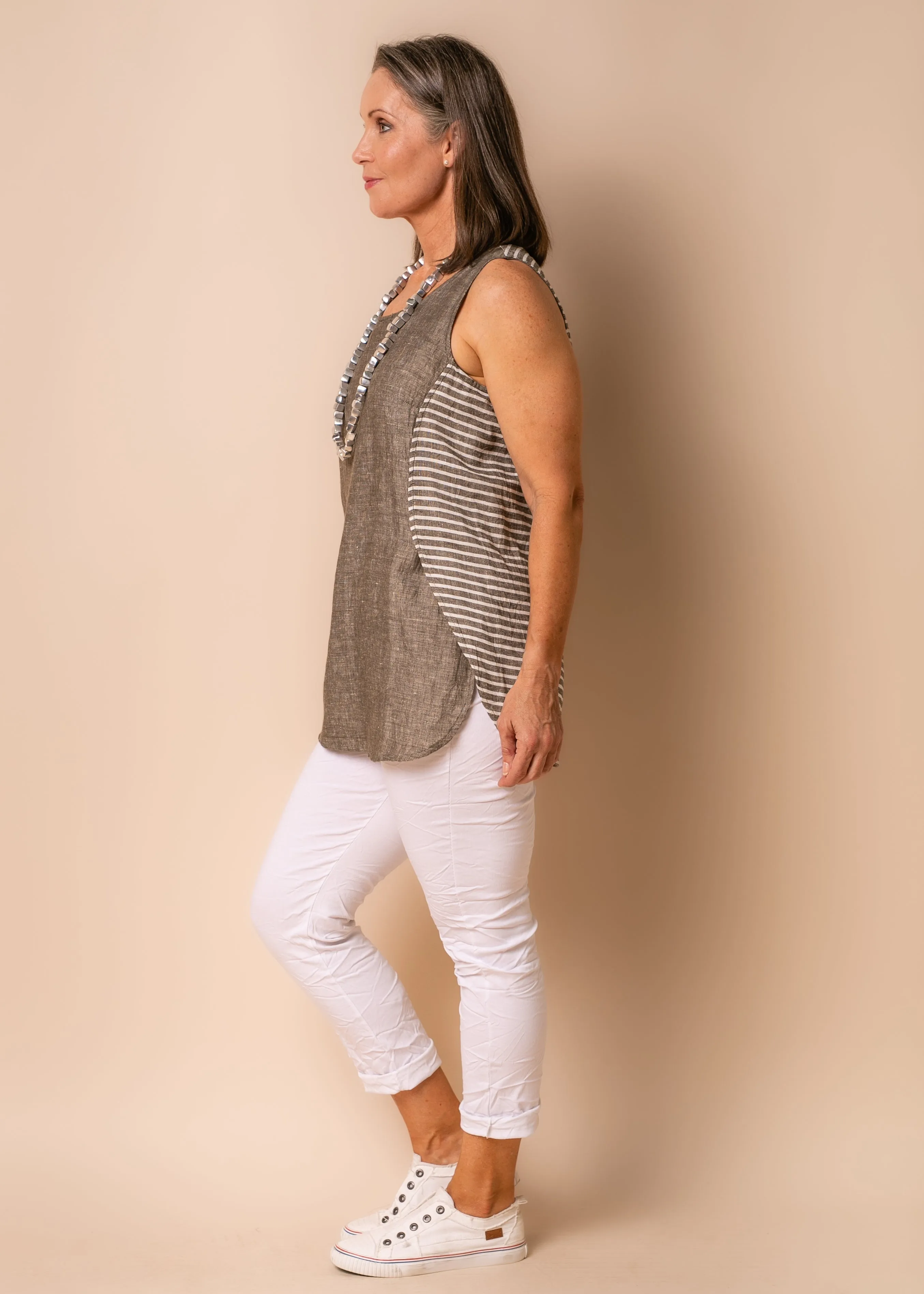 Mari Linen Blend Top in Khaki