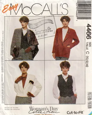 McCall's 4466 Woman's Day Collection Unlined Jackets & Vest 1980s Vintage Sewing Pattern Size 10 - 14 UNCUT Factory Folded