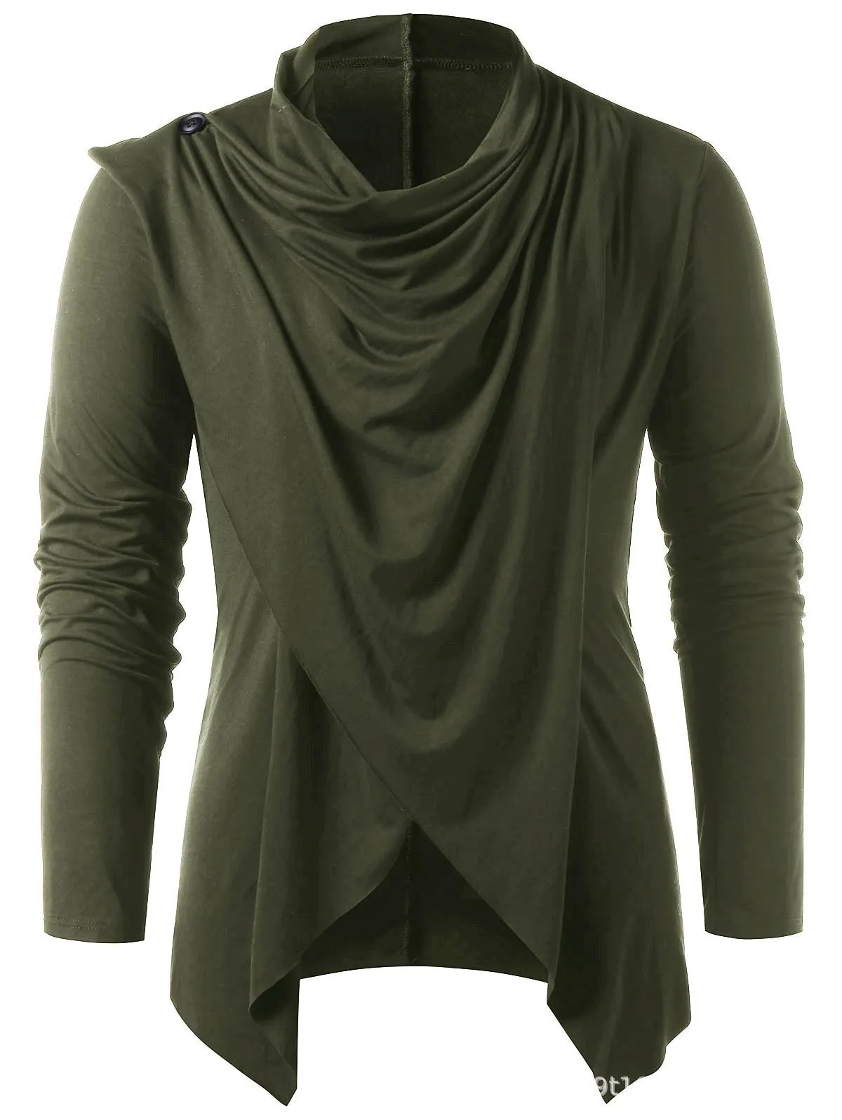 Medieval Costume Vintage Mens Two Ways Black Asymmetrical Overlap Cardigan Casual  Long Sleeve Shawl Collar Open Front Tops Coat