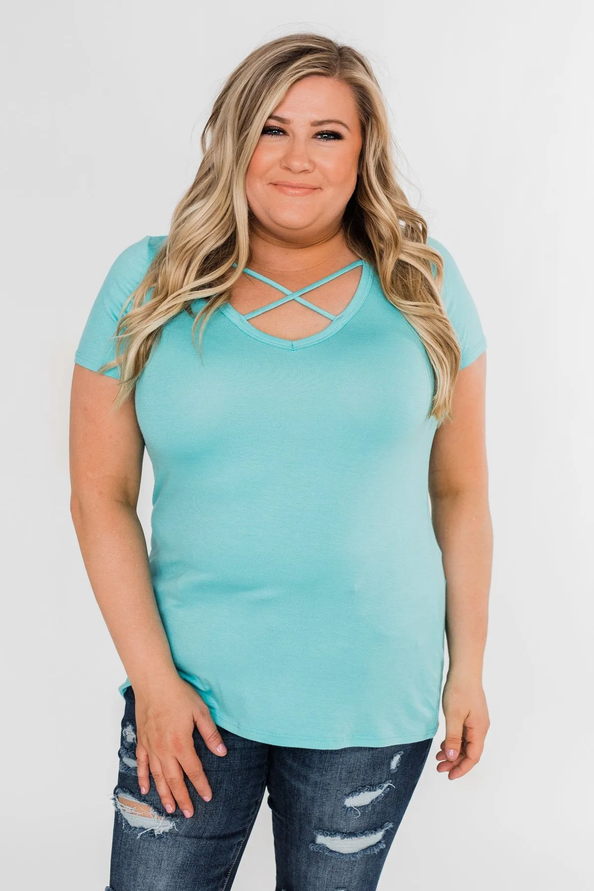 Meet Me Here Short Sleeve Top- Aqua