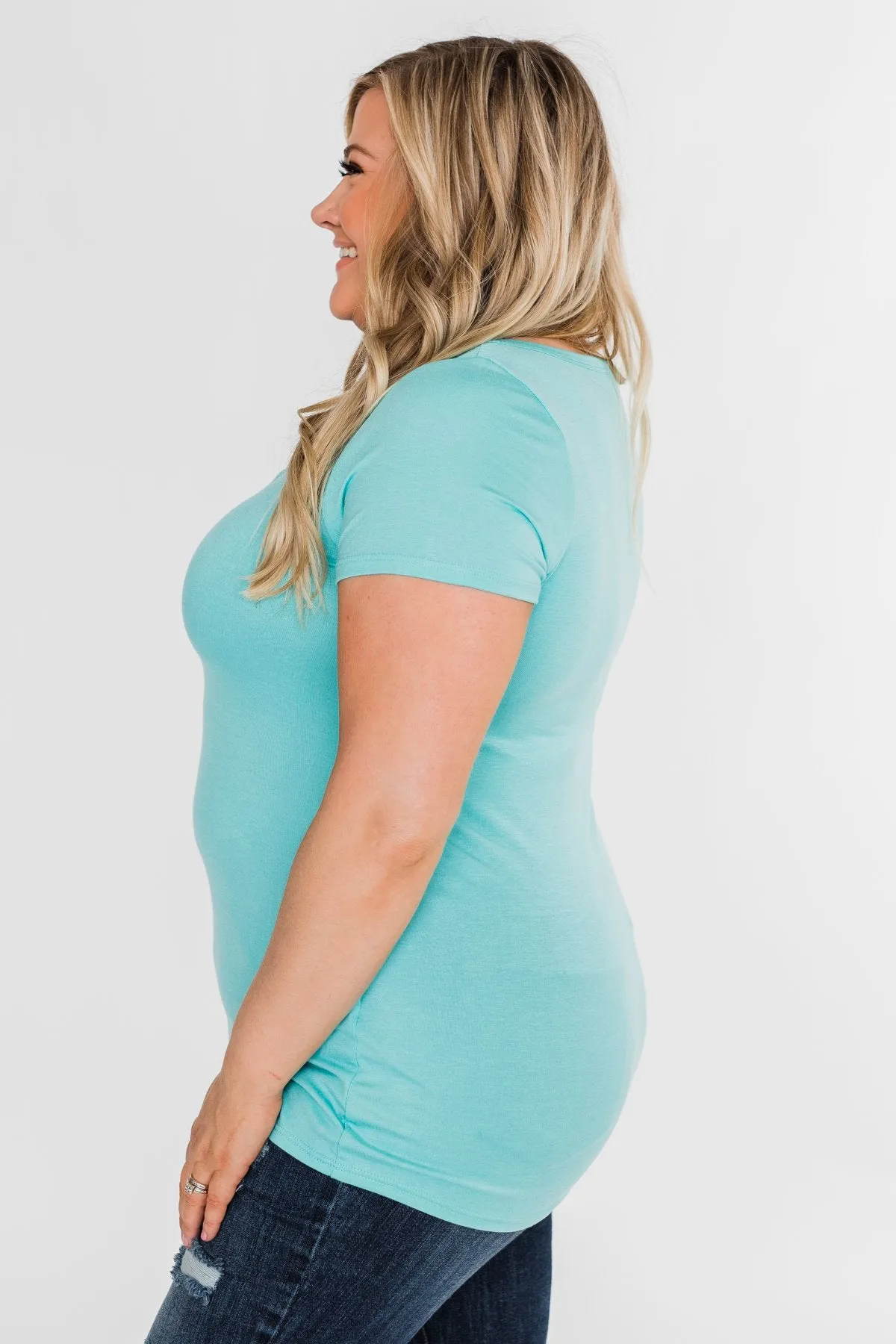 Meet Me Here Short Sleeve Top- Aqua