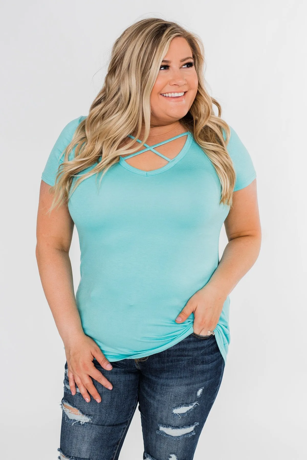 Meet Me Here Short Sleeve Top- Aqua
