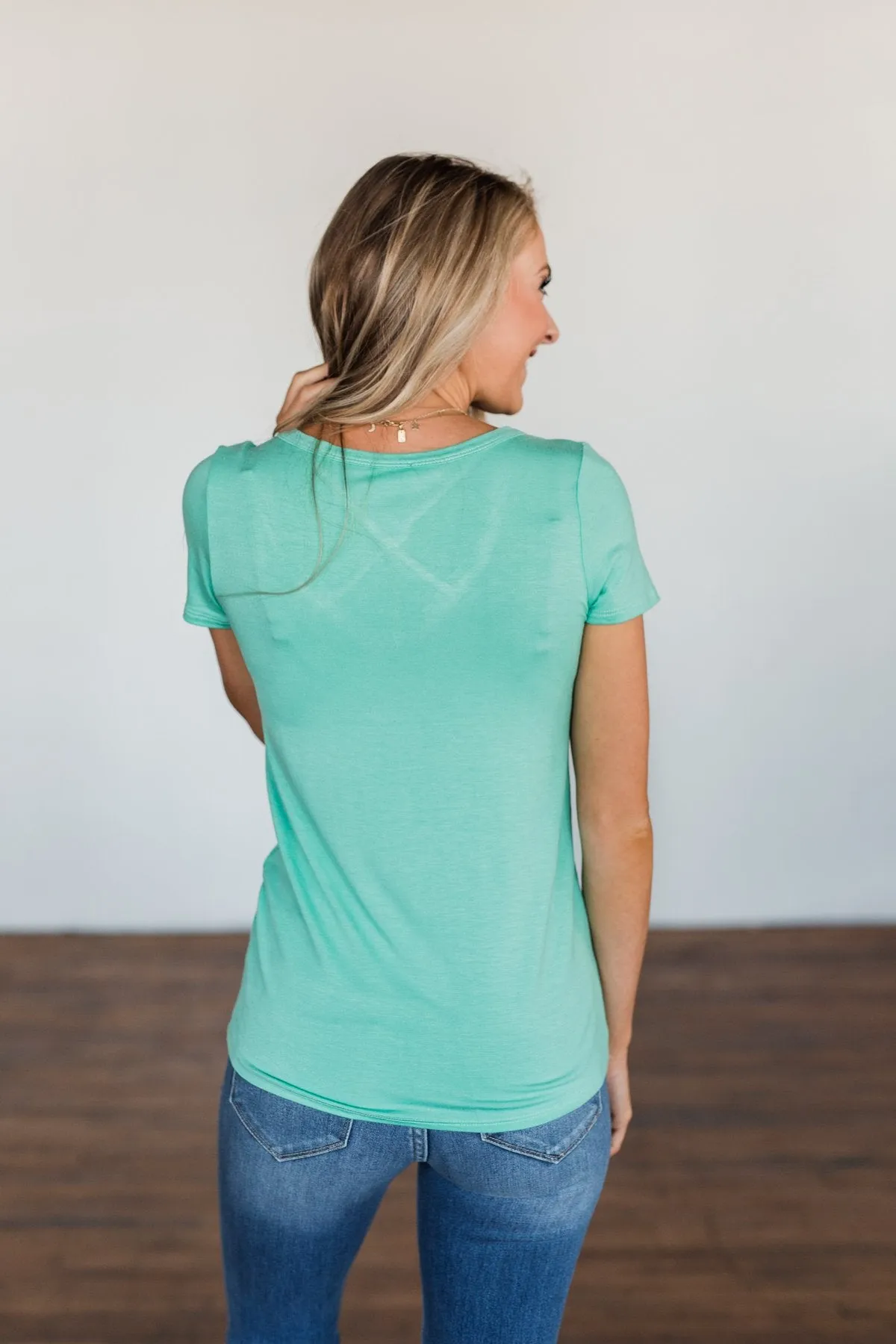 Meet Me Here Short Sleeve Top- Light Seafoam