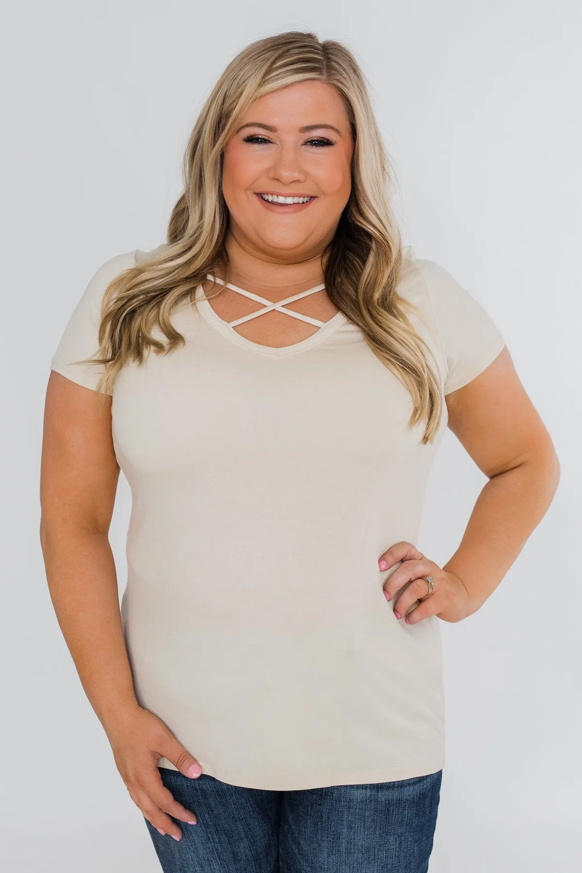 Meet Me Here Short Sleeve Top- Light Tan