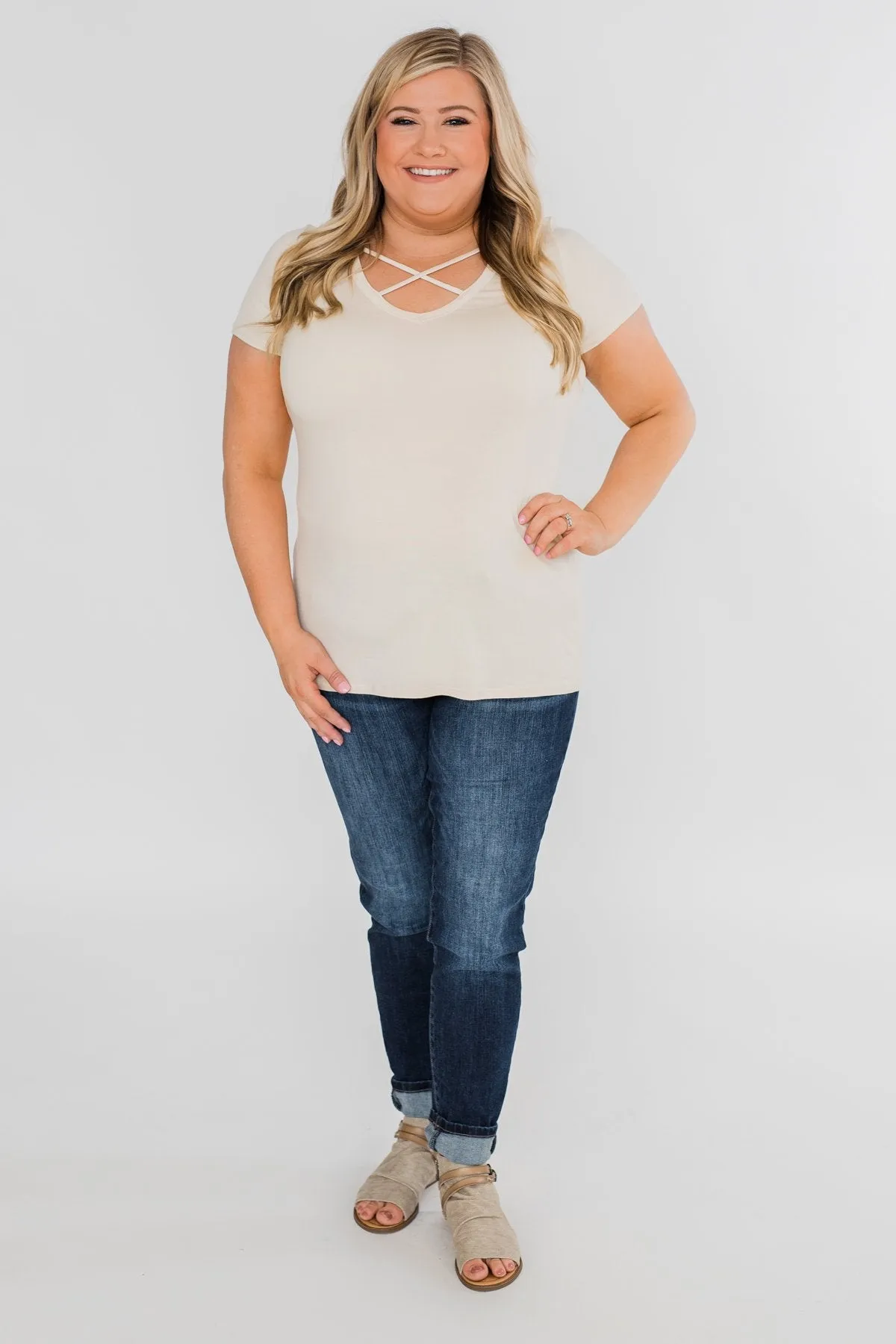 Meet Me Here Short Sleeve Top- Light Tan