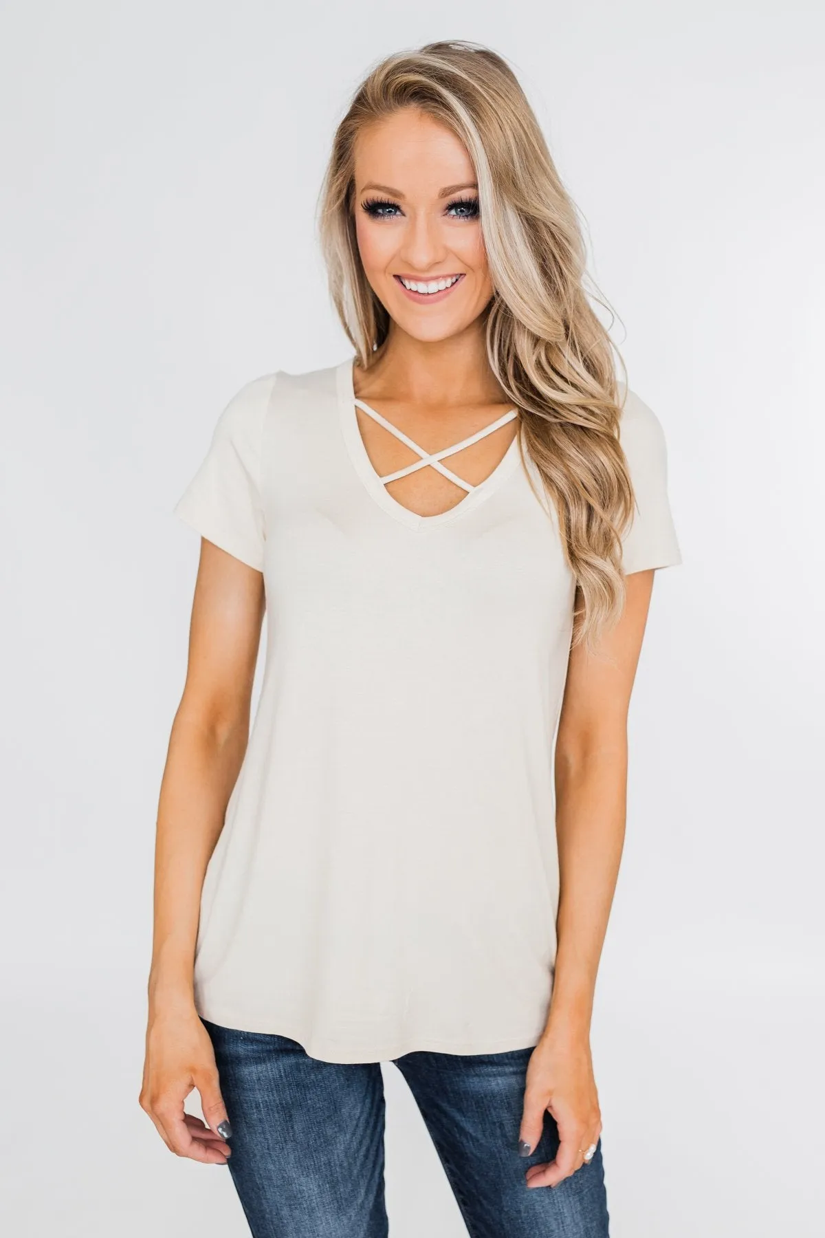 Meet Me Here Short Sleeve Top- Light Tan