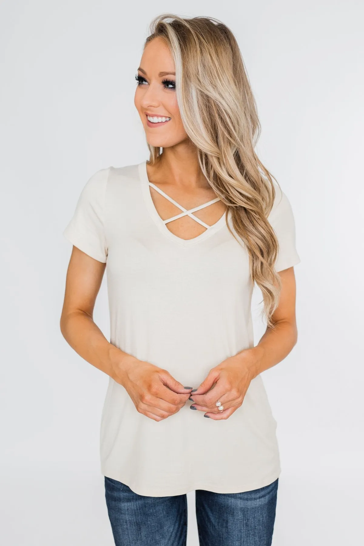 Meet Me Here Short Sleeve Top- Light Tan